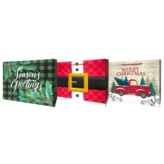 Lindy Bowman Pack of 3 Large Assorted Christmas Gift Bags with Rope Handle