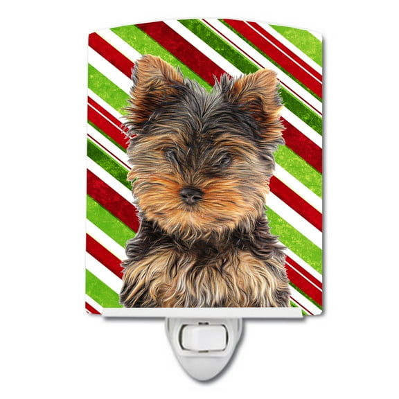 Caroline's Treasures KJ1174CNL Candy Cane Holiday Christmas Yorkie Puppy / Yorkshire Terrier Ceramic Night Light,
