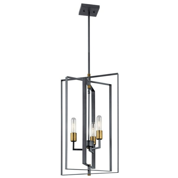Kichler Taubert Mid-Century Modern 3 Light Black with Brass Foyer Pendant Light