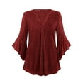 thumbnail image 6 of BLVB Womens 3/4 Ruffle Sleeve Tops Dressy Casual Blouse Chiffon V Neck Evening Party Night out Wedding Cocktail Shirt, 6 of 7