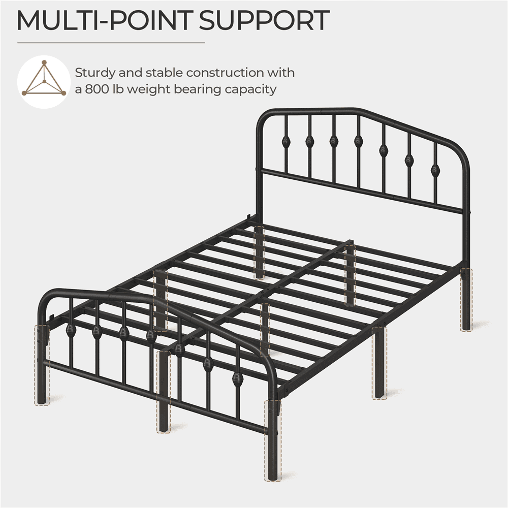 Renwick Modern Metal Platform Bed with Arched Headboard and Footboard, Adult, Full Size, Black