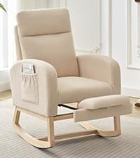 Kselythan Rocking Chair Nursery,Nursing Rocking Chairs with Foot Rest for Mom Breastfeeding,Rocker Glider Chair with High Backrest,Upholstered Lounge Chair with Solid Wood Base for Living Room