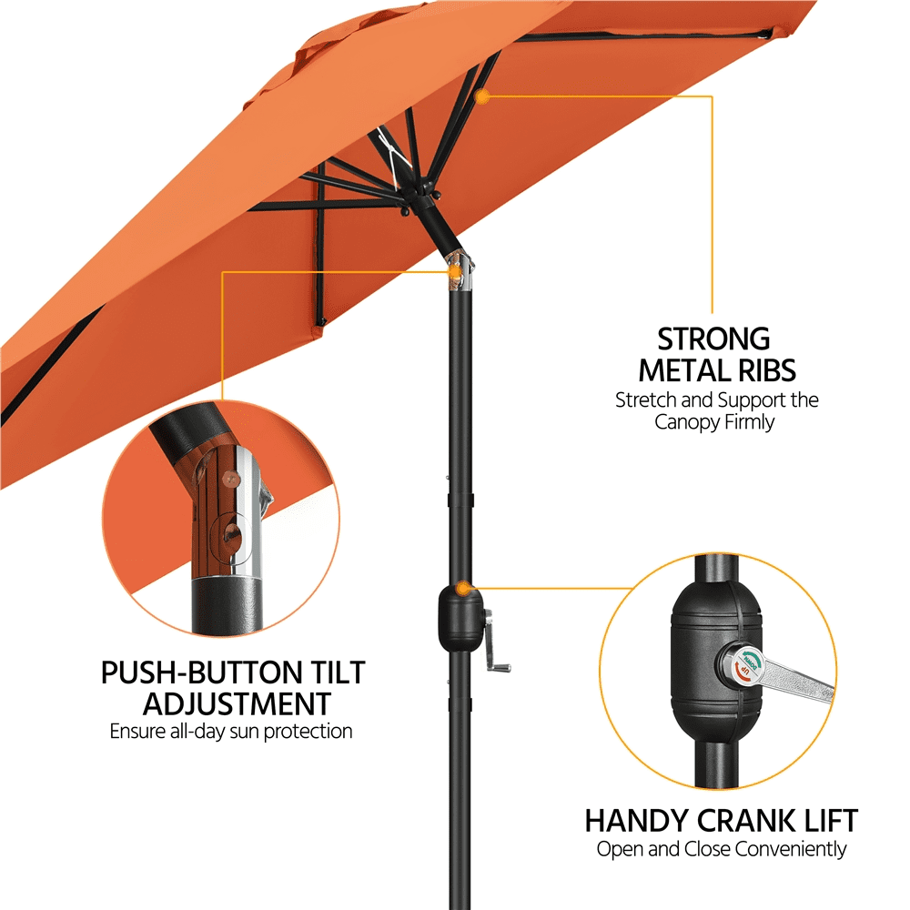 Renwick 9 Ft Outdoor Patio Umbrella with Push Button Tilt and Crank, Orange