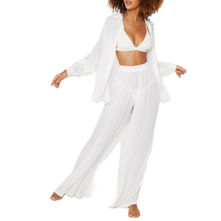 FITTED CROP TOP FLARED TROUSERS LOUNGEWEAR SET - WHITE – Miss Guilty