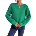 thumbnail image 3 of Women Solid Crew Neck Cropped Drop Shoulder Oversized Long Sleeve Soft Knit Sweater 102-Green S, 3 of 10