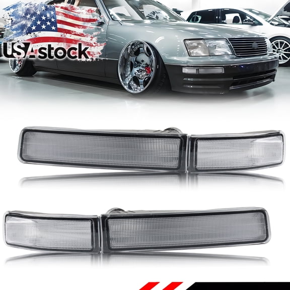 2PCS Clear Lens Front Bumper Turn Signal Lights Side Marker Lights Turn Warning Lights Parking Light Housings For 1995 1996 1997 Lexus LS400 No bulb/Socket