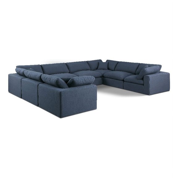 Meridian Furniture Comfy Navy Linen Textured Fabric Modular Sectional