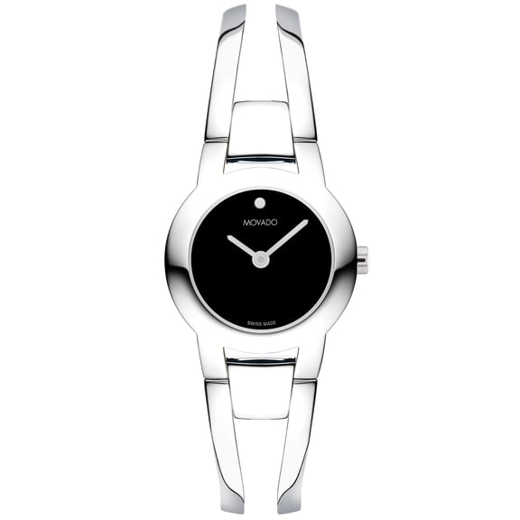 Movado Impresa Silver Bangle 0607720 Black Museum Dial Stainless Steel 24mm Women's Watch
