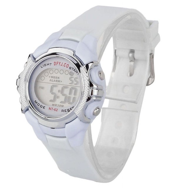 Reloj de pulsera deportivo digital LED de cuarzo con alarma y fecha para niños, de moda, color blanco