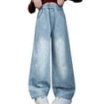 thumbnail image 2 of JTieacloth Girls Denim Pants Casual Girls Fashion Cute Personality Pants Elastic Waist Wide Leg Jeans Casual Demin Pants With Pockets,Sizes 5-6 Years, 2 of 7