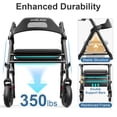thumbnail image 2 of Andador plegable HOMLAND con asiento para personas mayores, ruedas grandes de 8", capacidad de peso de 350 lb, asas y altura del asiento ajustables, andador ligero con ruedas, color negro, 2 of 5