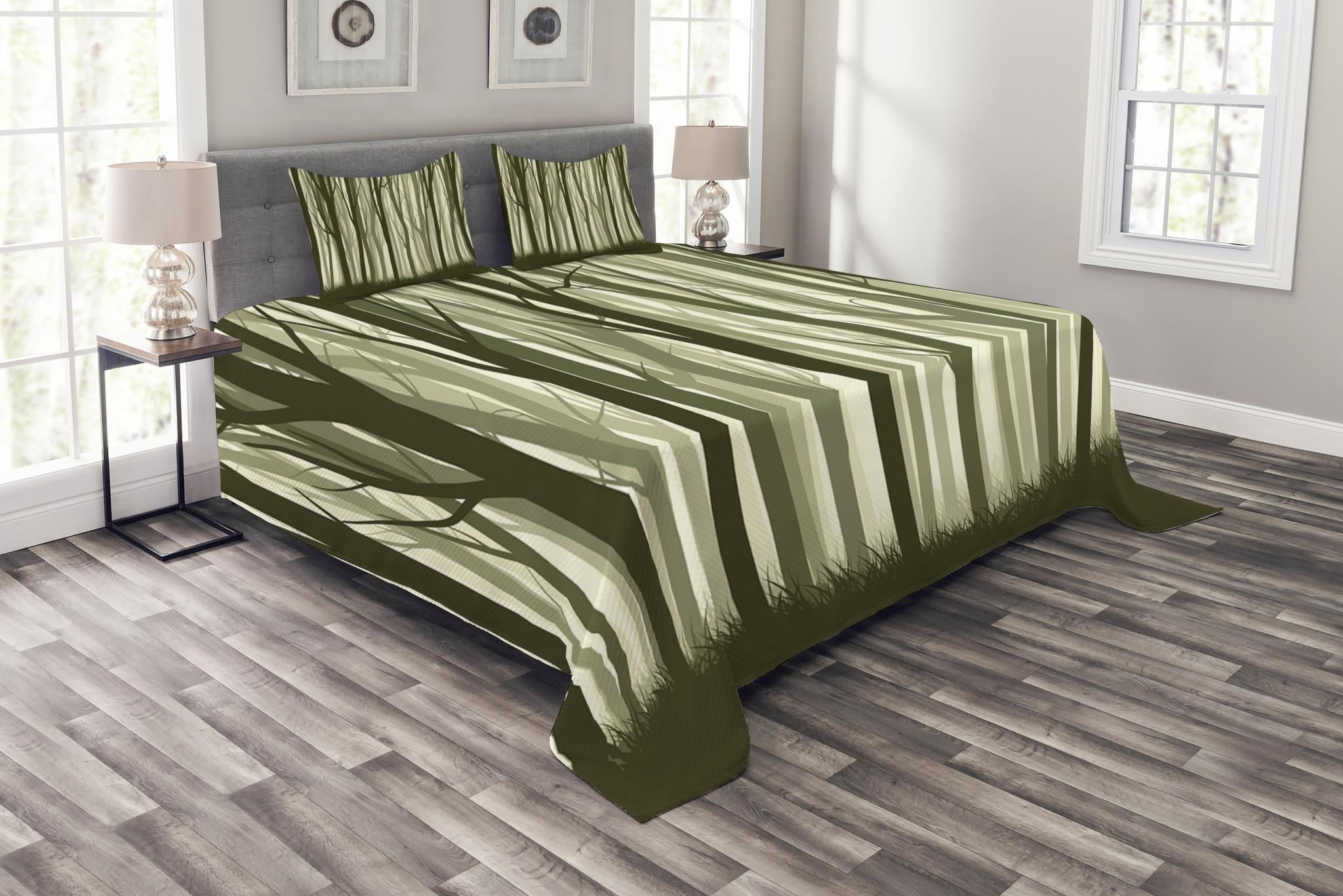 Forest Bedspread Set, Mother Nature Theme Illustration of Mystical