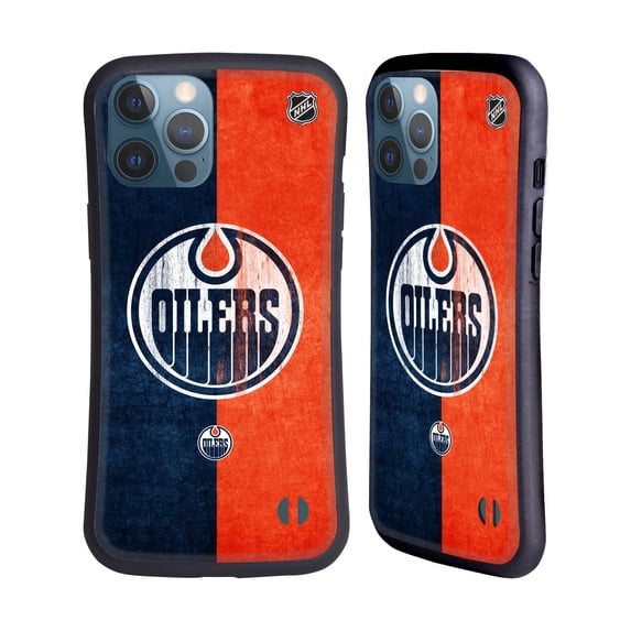 Head Case Designs Officially Licensed NHL Edmonton Oilers Half Distressed Hybrid Case Compatible with Apple iPhone 13 Pro Max