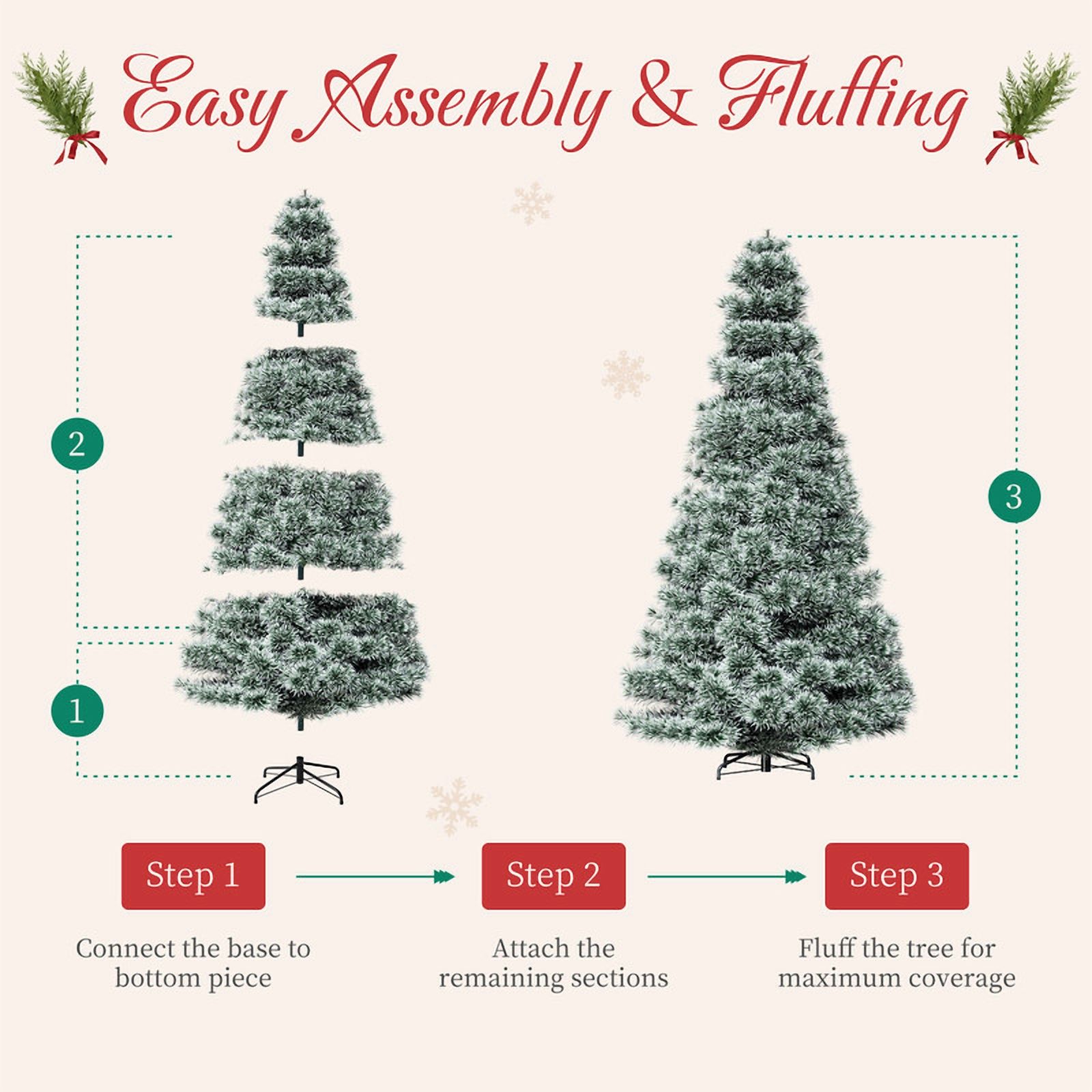 Gianna 9ft Pre-lit Snow Flocked Artificial Christmas Tree, Prelighted Artificial Hinged Spruce Xmas Tree with 2000 Branch Tips, 600 Incandescent Lights & Foldable Base for Home, Office, Party