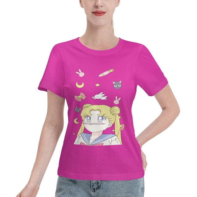 T-Shirt Basique à Manches Courtes pour Femmes Sailor Moon Lièvre Lunaire