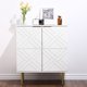 thumbnail image 2 of Blanca moderno accent almacenamiento gabinete con 2 decorative embossed pattern doors y inner estante para sala de estar, entrada, y kitchen, 2 of 7