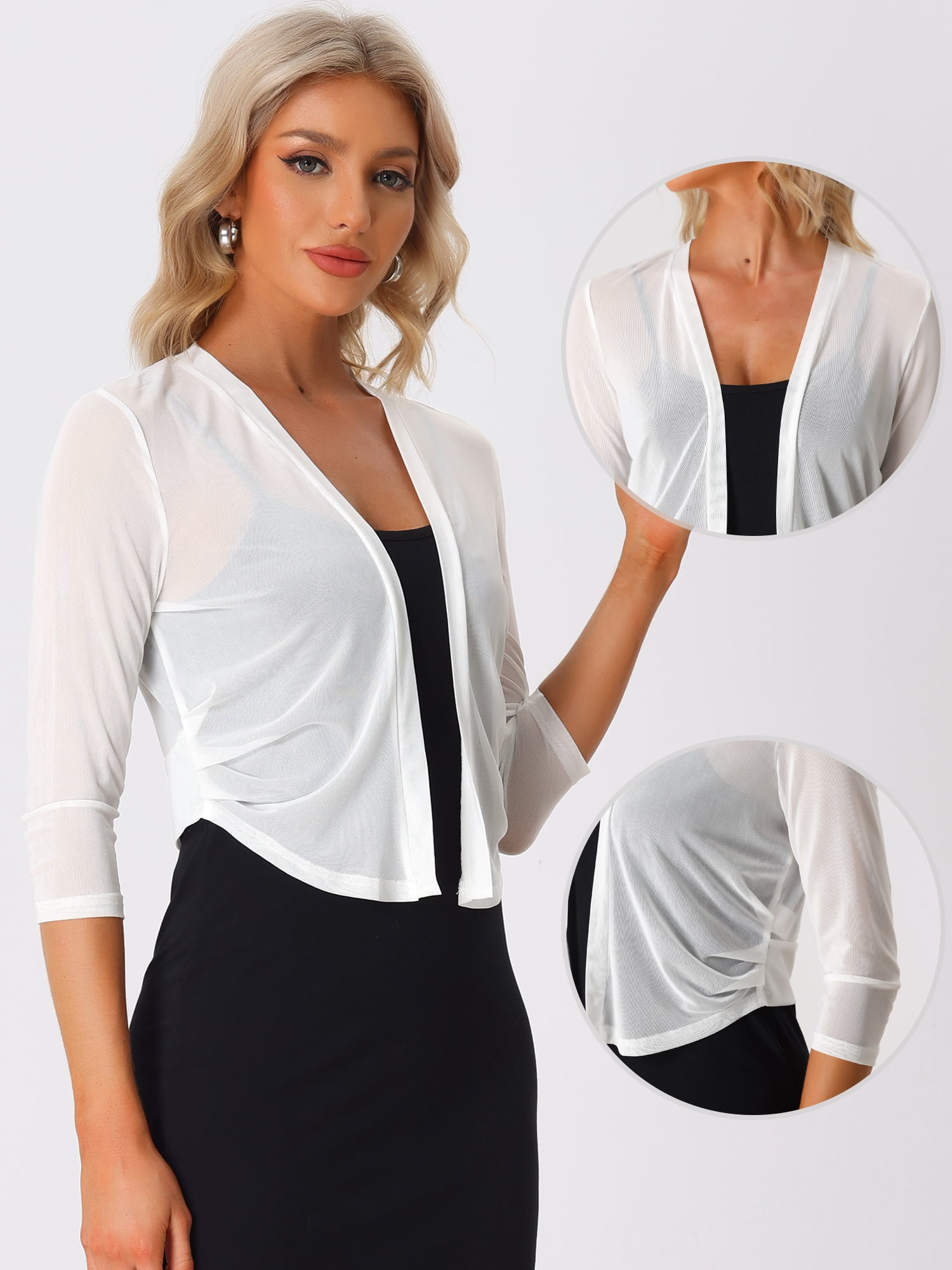 DARING DIVA Elegant Women's 3/4 Sleeve Sheer Mesh Cardigan Dresses XS White