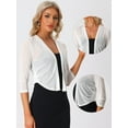 thumbnail image 2 of DARING DIVA Open Front Bolero 3/4 Sleeve Chiffon Shrugs Mesh Cardigan S White, 2 of 6