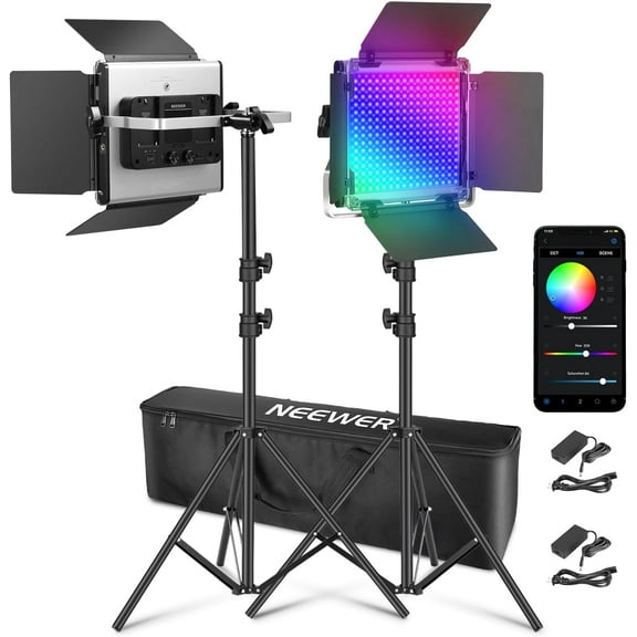 Neewer RGB LED Video Light with App Control&Stand Kit, 2 pack 50W CRI97 /3200K~5600K for Photography