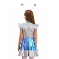 thumbnail image 4 of Linjinx Girls Alien Astronaut Outfit Sparkly Metallic Dance Dress with Alien Headband Kids Outer Silver 14, 4 of 7