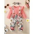 thumbnail image 2 of Seyurigaoka Baby Girls Jumpsuits Outfit Floral Printed Long Sleeves Round Neck Romper Pants and Headband Set for 0-18M Toddler Kids, 2 of 9