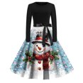 thumbnail image 2 of Christmas Print Flare Dress for Women Long Sleeve Dress with Round Neck, Festive Fall and Winter Dress for Parties and Daily Use, Comfortable Fit,Blue,L, 2 of 5