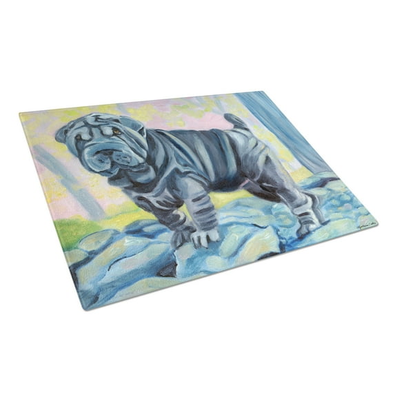 Caroline's Treasures 7333LCB Blue Shar Pei Glass Cutting Board Large, 12H x 16W, multicolor