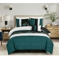 thumbnail image 2 of Chezmoi Collection 7-Piece Luxury Floral Leaves Embroidery Comforter Set, Queen, Teal/Black/Gray, 2 of 9
