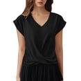 thumbnail image 3 of Kcolen Women's Dressy Casual Blouses To Wear with Jeans Summer Solid Color Short Sleeve T-Shirts V Neck Comfy Trendy Pullovers Loose Fit Fashion Blouse for Women, 3 of 6