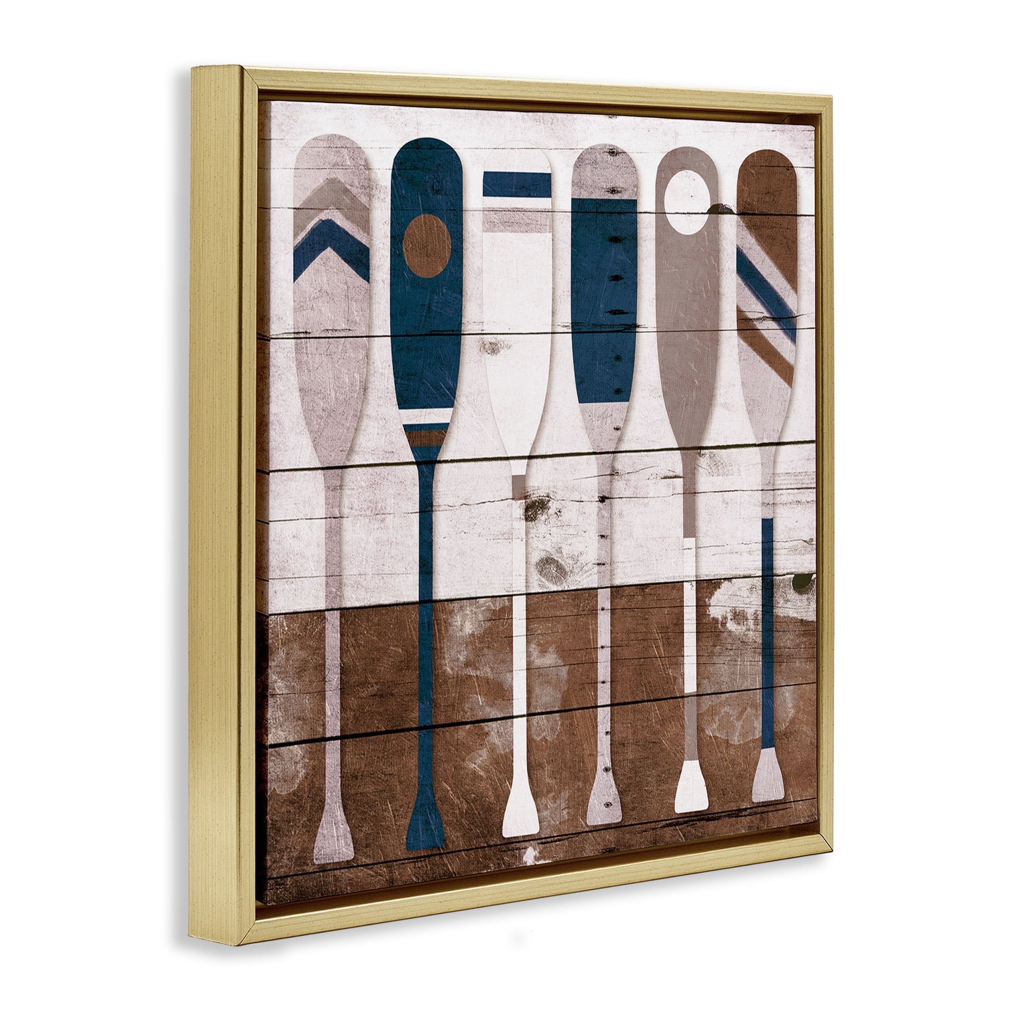Stupell Industries Rustic Ocean Paddle Ores Nature Painting Gold Floater Framed Canvas Art Print Wall Art, 18 x 18