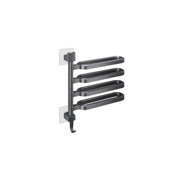 Soporte para toallas de mano con 4 varillas, color negro, para baño. Soporte para toallas con instalación mediante clavos. Material ABS resistente al agua, al óxido y a la corrosión.