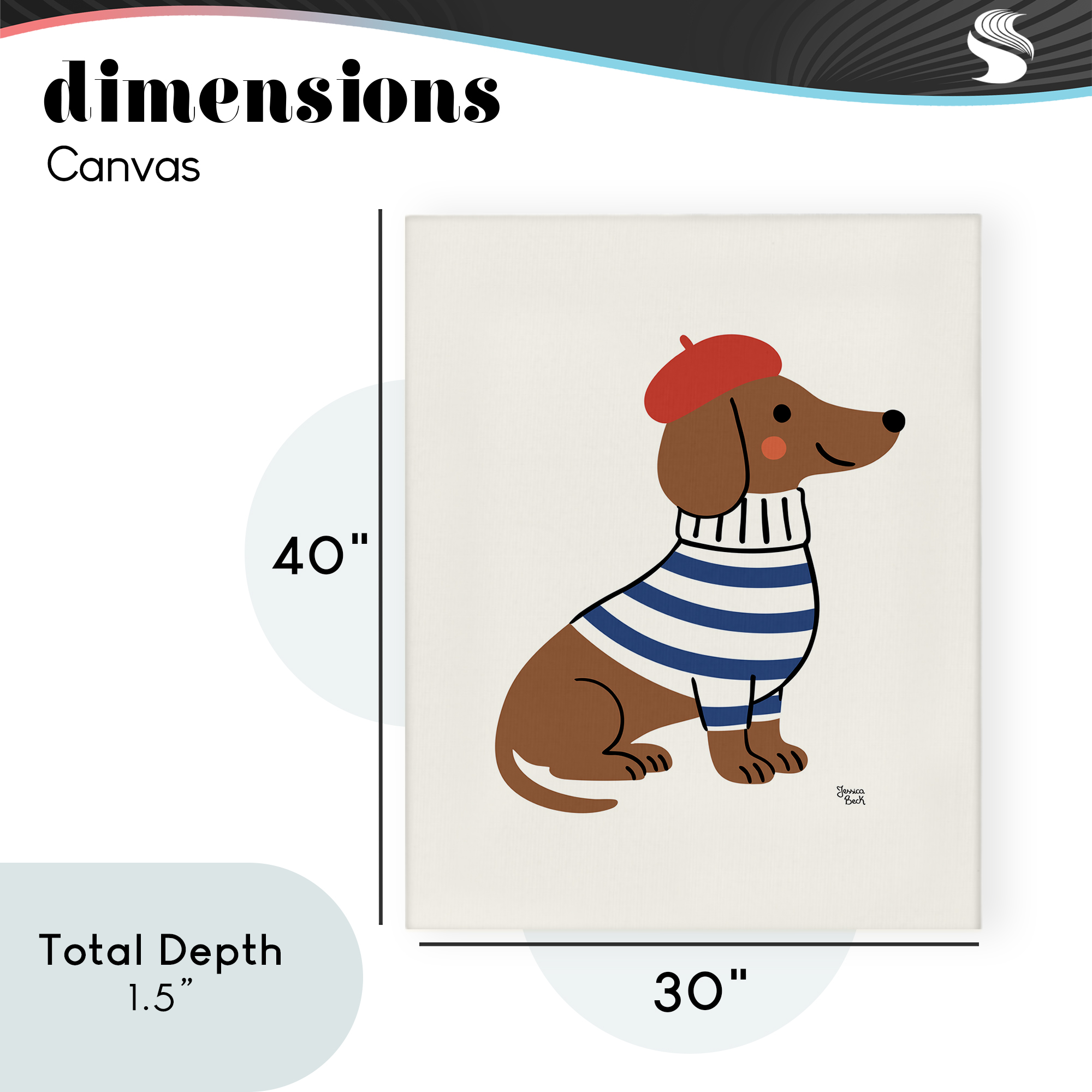 French Dachshund in Beret Canvas Wall Art, design by Jessica Beck