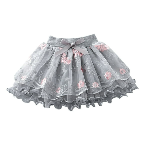 TOOYOU Girls Dresses Summer Half Skirt Embroidered Pattern Bow Multi Layer Pommel Skirt Casual Outing Sweet Girl Adorable Sundress ,Size 6-12 Months , Gray