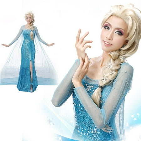 Women Elegant Frozen Elsa Ice Queen Women Dress Skirt Cosplay Costume Fancy