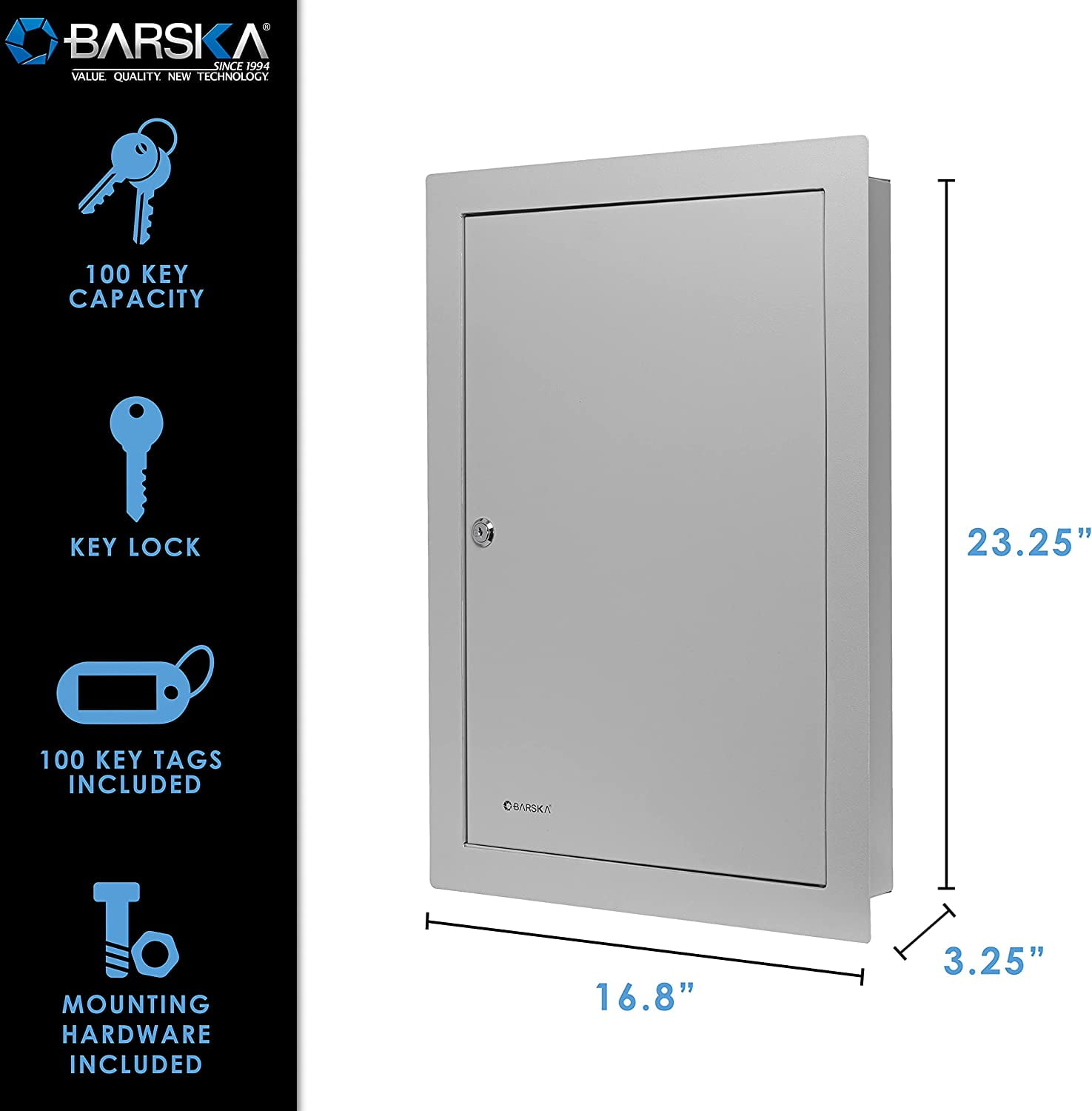 BARSKA CB13534 Key Lock 100 Position in Wall Adjustable Key Cabinet Lock Box Flange Gray