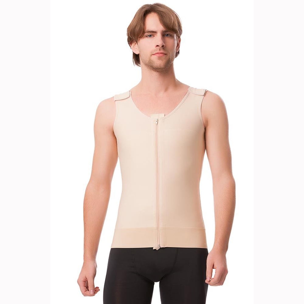 Isavela Mens Vest Tank With Front Center Zipper And 3 Waist Elastic Band LG Beige MG03-LG-BE 