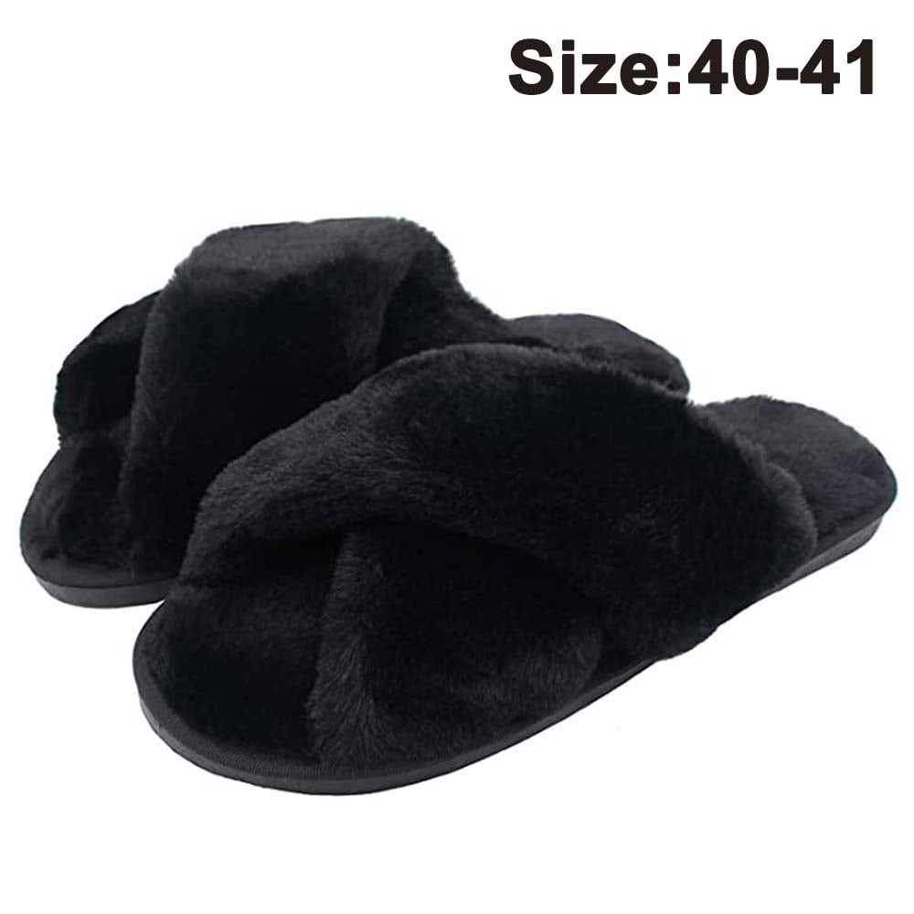 Women's Cross Band Plush Slippers, Fashionable Indoor House Slippers