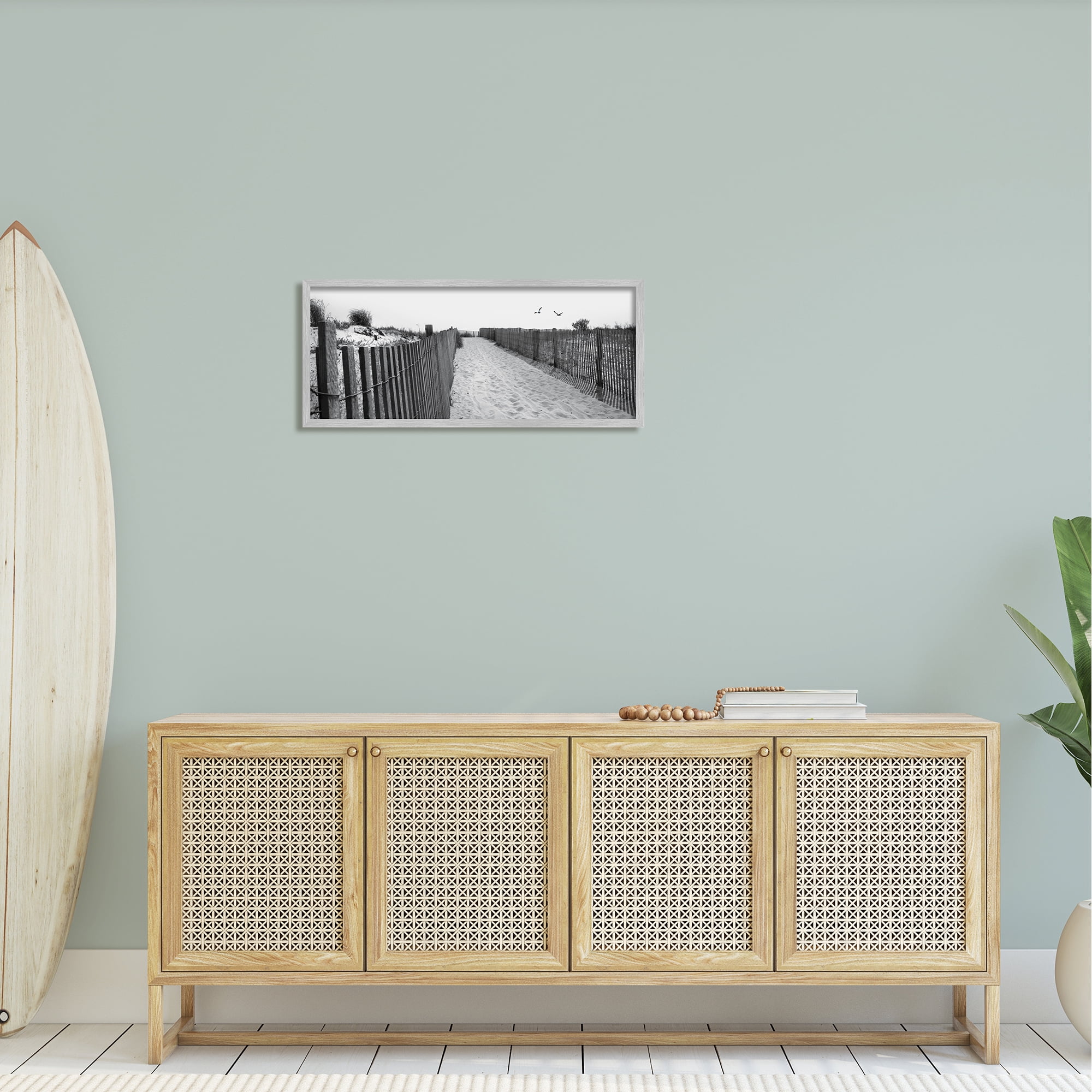 Stupell Sandy Beach Boardwalk Overhead Seagulls Landscape Photography Gray Framed Art Print Wall Art