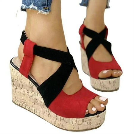

Women\ s Summer Sandals High Heel Cloth Strappy Vintage Peep Toes Shoes