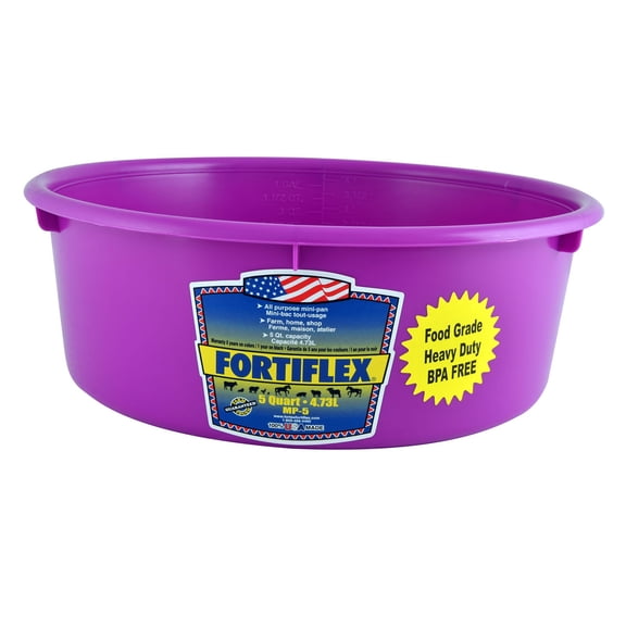 Fortiflex Mini Feed Pan for Dogs and Horses, 5-Quart, Bright Purple