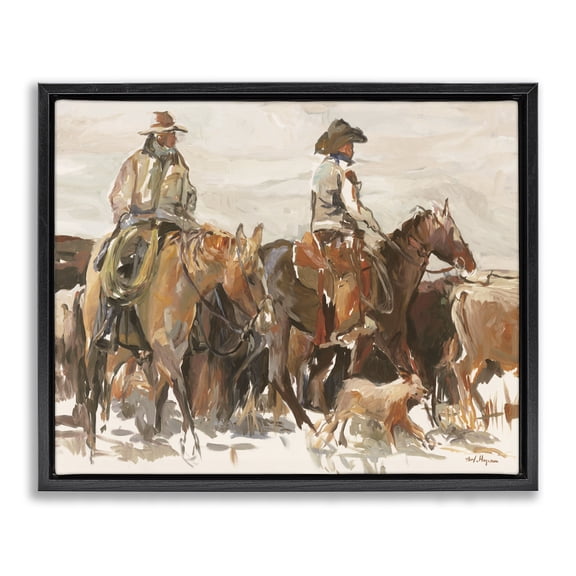 Stupell Industries Southwestern Cowboys & Horses Farm Black Floating Frame Canvas Art, 31 x 25, by Marilyn Hageman