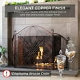thumbnail image 2 of QRKD 3-Panel 55x33in Solid Wrought Iron See-Through Metal Fireplace Screen, Spark Guard Safety Protector w/Decorative Scroll - Black, 2 of 8