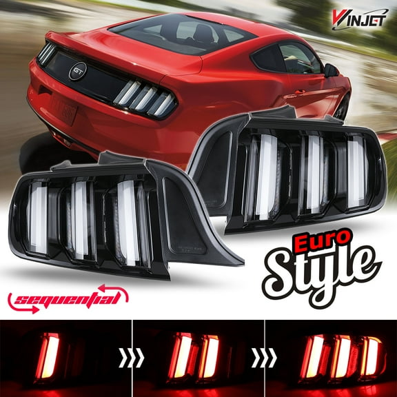 Renegade by Winjet Euro Style LED Clear Lens Tail Lights Sequential Turn Signals Aftermarket Replacement for 2015-2020 Ford Mustang Pair Set