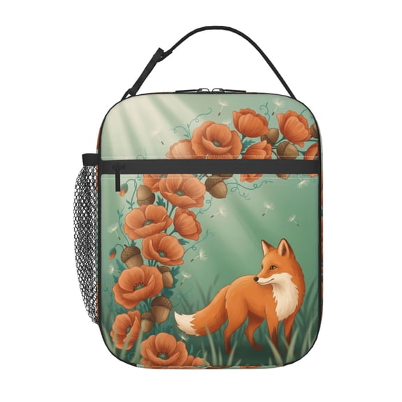 Fox Lunch Box Insulated Thermal Leakproof Reusable Meal Prep Tote With Buckle Handle Side Pocket For Office Workplace Travel Picnic
