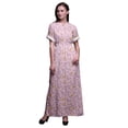 thumbnail image 1 of Bimba Rayon Leaf Floral Smocked Waist Printed Gown Maxi Side Slit LadiesÂ&nbsp;Dress-Small, 1 of 6