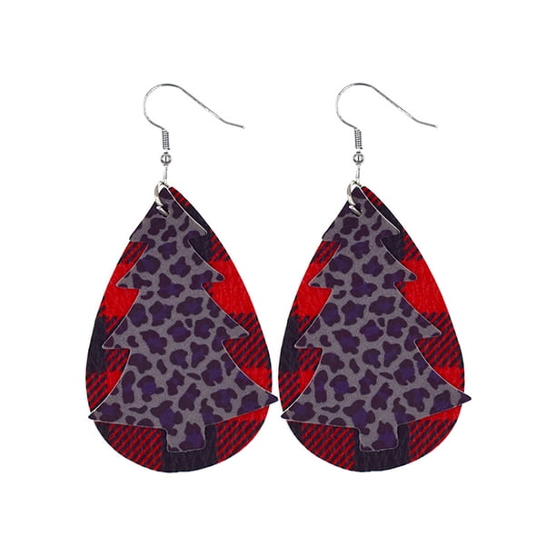 Pendientes para mujer, regalos para mujer, tendencia de moda navideña, personalidad, pendientes colgantes con patrón de cuero, joyería, regalo, pendiente de cuero
