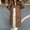 thumbnail image 4 of Womens Long Puffer Jacket with Detachable Hood Elastic Ribbed Cuffs Thicken Down Coat Quilted Warm Winter Overcoat (M, Coffee), 4 of 6