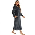 thumbnail image 3 of AherBiu Flannel Robes for Women Warm Pajamas Bathrobe Long Sleeve Zip up Hooded Night Gowns Sleepwear with Pockets, 3 of 6
