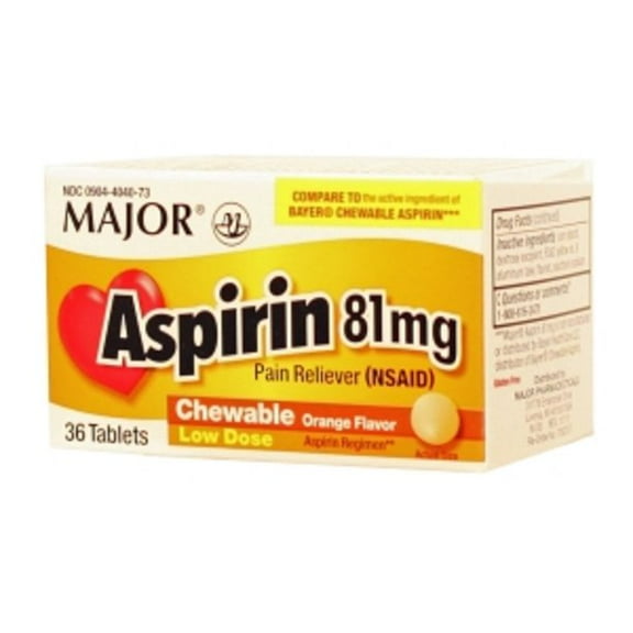 Major 904404073 Aspirin 81 mg Chewable 36