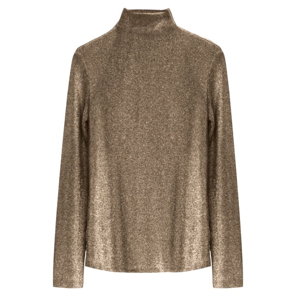 FYEGRE Women's Slim Fit Long Sleeve Sequin Turtleneck Sparkle Tee Glitter Blouse Tops Gold XXXL